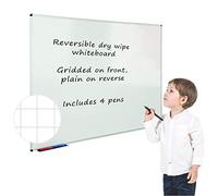 Wonderwall Non-Magnetic Double-Sided Whiteboard 90 x 60cm - with a Pack of 4 DryWipe Pens - Plain with feint Grid on Reverse Side of Board -Ideal for School, Office, Industry