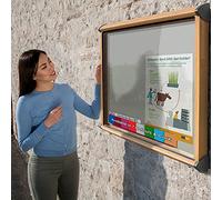 Wonderwall Outdoor Lockable Grey Felt Notice Board | Weatherproof Showcase with Wood Effect Aluminium Frame - (H) 1050 x (W) 1182mm, Takes 15 x A4 Notices - Ideal for Office, Social Hubs, School