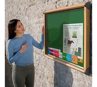 Wonderwall Outdoor Lockable Noticeboard |in Green with Wood Effect Aluminium Frame - (H) 570 x (W) 712mm, Takes 4 x A4 Notices - with Double Locks & Seals - Community Centre, Office, School