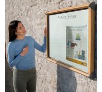 Wonderwall Outdoor Noticeboard, Waterproof Lockable Magnetic Whiteboard, 570 x 712mm, Top Hinged Aluminium Frame with Oak Effect - Ideal for External Notice Display, Community Centre, Office, School