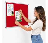 Wonderwall Premium Red Felt Noticeboard, 90 x 60 cm, Aluminium Frame | Anti-Fade Pinboard, Wall-Mounted, Discreet Corner Fixings, Office, School, Home, Healthcare