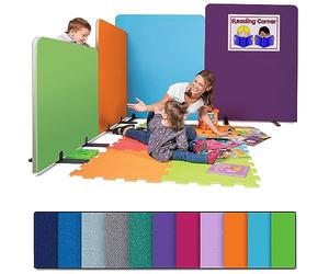 Wonderwall Room Divider Screens |Create space & quiet areas| Glass Grey Woven Fabric| Black PVC Trim| 900 x 1000 mm|Double-sided| - for Classroon, Nursery, Early years, Office, School Display
