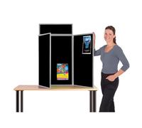 Wonderwall Tabletop Exhibition Display Panel Kit | Double-Sided Board (Black with Grey Frame) with a Bag, 100 Adhesive Tabs| Clip-on Header - 11 Colours - for Schools, Exhibitions, Healthcare, Venues