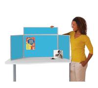 Wonderwall Tabletop Exhibition Folding 3 Panel Display Kit, Landscape, Lightweight, Cyan Pinboard, PVC Frame, Clip-on Header & Storage Bag, for Office, School, Exhibition, Info Hubs