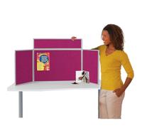 Wonderwall Tabletop Exhibition Folding 3 Panel Display Kit, Landscape, Lightweight, Magenta Pinboard, PVC Frame, Clip-on Header & Storage Bag, for Office, School, Exhibition, Info Hubs