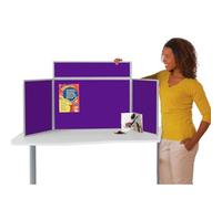 Wonderwall Tabletop Exhibition Folding 3 Panel Display Kit, Landscape, Lightweight, Purple Pinboard, PVC Frame, Clip-on Header & Storage Bag, for Office, School, Exhibition, Info Hubs
