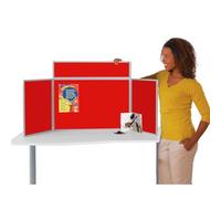 Wonderwall Tabletop Exhibition Folding 3 Panel Display Kit, Landscape, Lightweight, Red Pinboard, PVC Frame, Clip-on Header & Storage Bag, for Office, School, Exhibition, Info Hubs