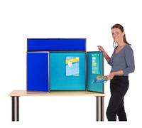 Wonderwall Tabletop Folding Display 3 Panel Kit, Landscape, Double-Sided Pinboard, Royal Blue/Cyan on Reverse, with a Clip-on Header and Carry Bag - for School, Office, Exhibition, Fairs