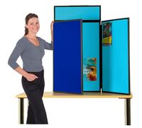 Wonderwall Tabletop Folding Display 3 Panel Kit, Portrait Double-Sided Pinboard, Royal Blue/Cyan on Reverse, Includes Bag, Header & Adhesive Tabs - for Schools, Office, Exhibition, Fairs, Healthcare