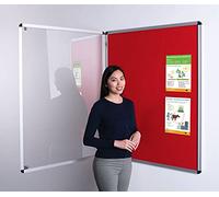 Wonderwall Tamperproof Lockable Noticeboard 120 x 90cm, Red Felt Pinboard | Indoor aluminum framed display board features a shatterproof PET door, dual safety locks, felt cover & wall mounting