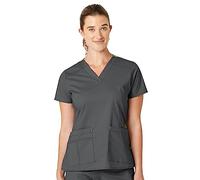 WonderWink 6108ACHAMD WonderFLEX Women's Verity V-Neck Top, Charcoal, Standard-M Size