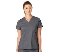 WonderWink 6108XPEW2XL WonderFLEX Women's Verity V-Neck Top, Pewter, Extended-2XL Size