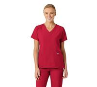WonderWink 6155AREDTXS W123 Women's Stylized V-Neck Top, Red, Standard-XS Size