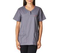 WonderWink 6208APEWMD WonderFLEX Women's Patience Curved Notch-Neck Top, Pewter, Standard-M Size