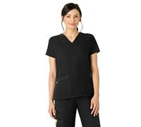 WonderWink 6214XBLK2XL Four-Stretch Women's V-Neck Top, Black, Extended-2XL Size