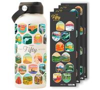 Wondery Official Fifty States Bucket List Travel Water Bottle with Waterproof Stickers and Straw | Cream 32 oz Engraved | Insulated Stainless Steel Vacuum Sealed | Leak Proof