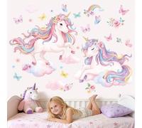 wondever 2 Large Size Unicorn Wall Decals Cloud Flower Wall Stickers | Peel and Stick, Removable, Wall Art Decals, Wall Decoration, Kids Room, Girls Bedroom Baby Nursery Playroom Decor