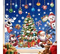 wondever 3D Christmas Tree Santa Claus Window Clings Reindeer Snowman Penguin Glass Sticker Decal Anti Collision Double-Side Static Window Decals for Christmas Party