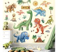 wondever 3D Dinosaur Wall Stickers Tropical Animal Dino Volcano Plants Peel and Stick Wall Art Decals for Baby Nursery Kids Bedroom Playroom