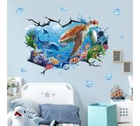 wondever 3D Turtle Under The Sea Wall Decals Ocean Dolphin Wall Stickers
