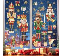 wondever 4 Pcs Nutcracker Soldiers Window Clings Mouse King Ballerina Girl Christmas Glass Sticker Decal Anti Collision Double-Side Static Window Decals for Home Xmas Holiday Party