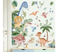 wondever Boho Dinosaur Door Wall Stickers Dino Animal Tropical Palm Leaves Peel and Stick Wall Art Decals for Baby Nursery Kids Room Toddler Room