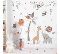 wondever Boho Jungle Animals Wall Stickers Safari Animal Tree Elephant Giraffe Monkey Peel and Stick Wall Art Decals for Baby Nursery Kids Bedroom