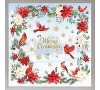 wondever Christmas Flower Cardinal Birds Window Clings Christmas Leaves and Floral Glass Sticker Decal Anti Collision Double-Side Static Window Decals for Glass Window Christmas Party