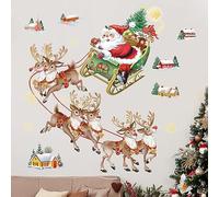 wondever Christmas Wall Stickers Santa Claus and Reindeer Christmas Window Wall Art Decals for Christmas Party Window Xmas Home Party