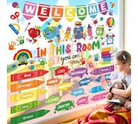 wondever Colorful Pencils Inspirational Quotes Window Clings Back to School Crayon Handprint Glass Sticker Decal Anti Collision Double-Side Static Stickers for Home Glass