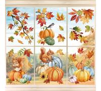 wondever Fall Pumpkin Leaves Window Clings Thanksgiving Autumn Harvest Maple Leaves Glass Sticker Decal Anti Collision Double-Side Static Window Stickers for Home Glass Window