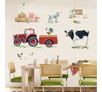 wondever Farm Animals Cow Wall Stickers Red Truck Roosters Peel and Stick Wall Art Decals for Kitchen Living Room Kids Room