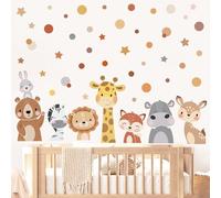 wondever Forest Animal Wall Stickers Giraffe Bear Deer Lion Polka Dot Peel and Stick Wall Art Decals for Baby Nursery Kids Bedroom Playroom