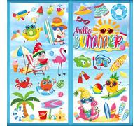 wondever Hello Summer Gnomes Window Clings Summer Sun Hawaiian Beach Glass Sticker Decal Anti Collision Double-Side Static Window Stickers for Home Glass