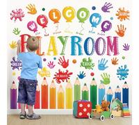 wondever Inspirational Quotes Colorful Pencil Wall Stickers Welcome Playroom Handprint Peel and Stick Wall Art Decals for Kids Room Elementary School Teacher Classroom