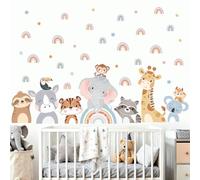 wondever Jungle Animal Wall Stickers Boho Rainbow Elephant Giraffe Peel and Stick Wall Art Decals for Children Nursery Kids Bedroom Living Room