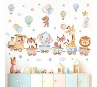 wondever Jungle Animals Train Wall Stickers Hot Air Balloon Animals Elephant Giraffe Peel and Stick Wall Art Decals for Baby Nursery Kids Room Toddler Room