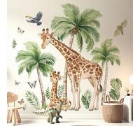 wondever Jungle Safari Animals Wall Stickers Large Palm Tree Giraffe Peel and Stick Wall Art Decals for Baby Nursery Kids Bedroom