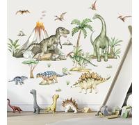 wondever Large Dinosaur Wall Stickers Tropical Animal Dino Volcano Plants Wall Art Decals for Boys Room Baby Nursery Kids Bedroom