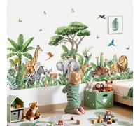 wondever Large Safari Animals Tropical Tree Wall Stickers Jungle Animals Giraffe Elephant Leopard Peel and Stick Wall Art Decals for Kids Room Baby Nursery Toddler Room