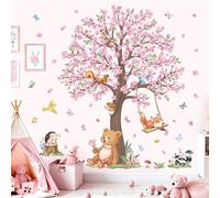 wondever Large Woodland Animal Flower Tree Wall Stickers Cherry Blossom Bear Fox Peel and Stick Wall Art Decals for Girls Bedroom Kids Room Baby Nursery