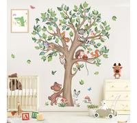 wondever Large Woodland Tree Animals Wall Stickers Forest Tree Bear Owl Peel and Stick Wall Art Decals for Baby Nursery Kids Bedroom Living Room (H:135cm)