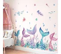 wondever Mermaid Tail Wall Decals Under The Sea Seaweed Wall Stickers
