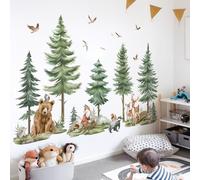 wondever Mountain Tree Wall Stickers Large Pine Tree Forest Animals Bear Deer Peel and Stick Wall Art Decals for Kids Bedroom Baby Nursery