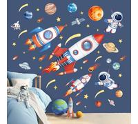 wondever Outer Space Rockets Wall Stickers Planets Star Spacecraft Astronaut Peel and Stick Wall Art Decals for Baby Nursery Boys Bedroom Playroom