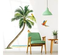wondever Palm Tree Birds Wall Stickers Tropical Plants Green Leaf Peel and Stick Wall Art Decals for Living Room Bedroom TV Wall