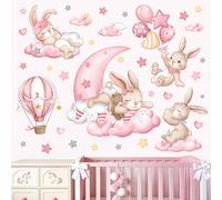 wondever Pink Bunny Wall Decals Sleeping Animals Rabbit Wall Stickers