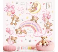 wondever Pink Rainbow Bear Wall Stickers Balloons Animals Clouds Stars Peel and Stick Wall Art Decals for Baby Nursery Kids Room Girls Bedroom