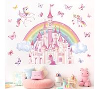 wondever Rainbow Castle Wall Decals Fairy Tale Unicorn Girls Wall Stickers