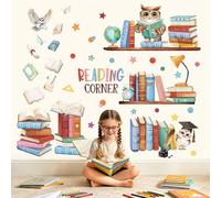 wondever Reading Corner Books Wall Decals Library Owl Quotes Wall Stickers